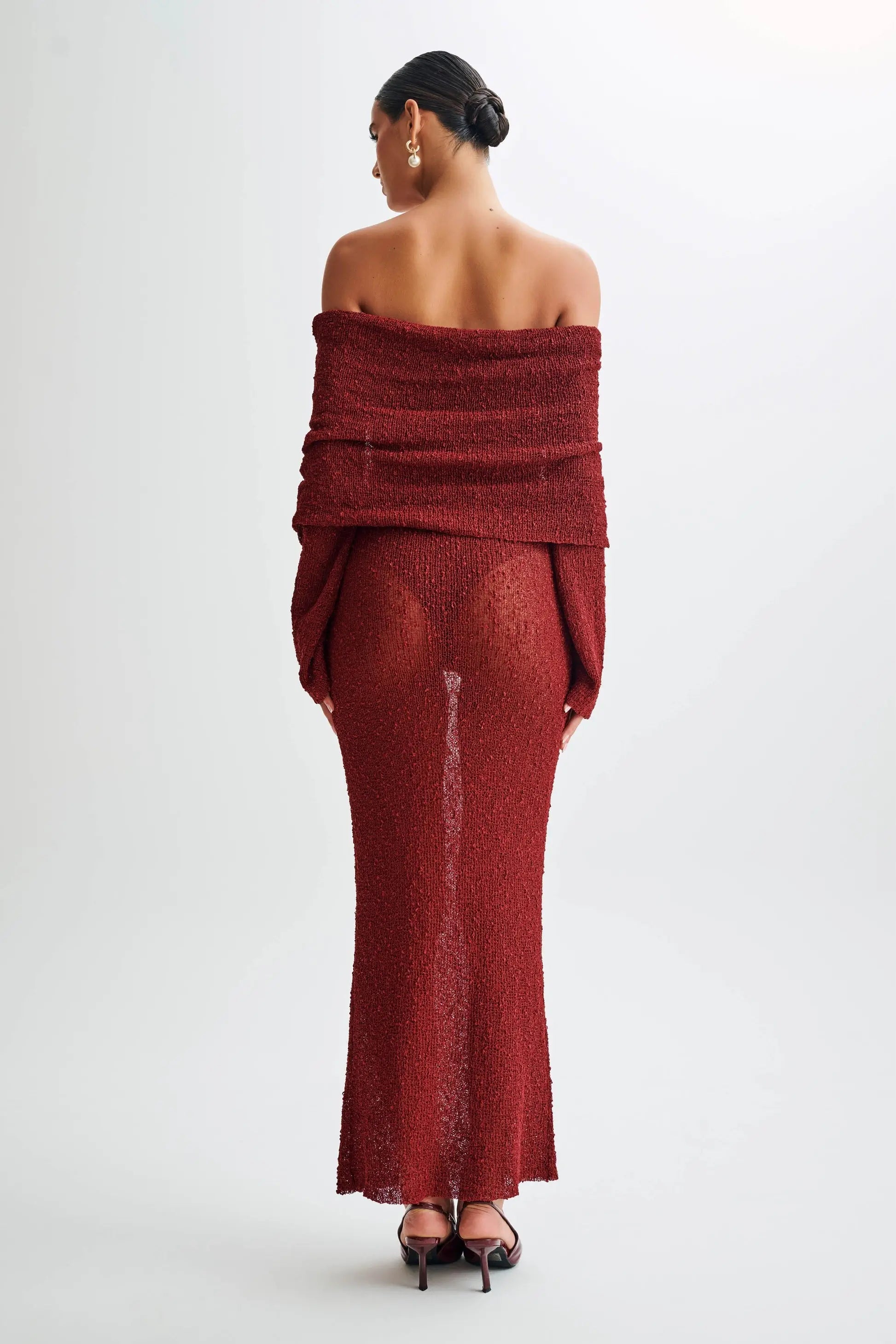 Bodycon Dress Off - Shoulder Knitted Maxi Dress - Gorgeous Feather