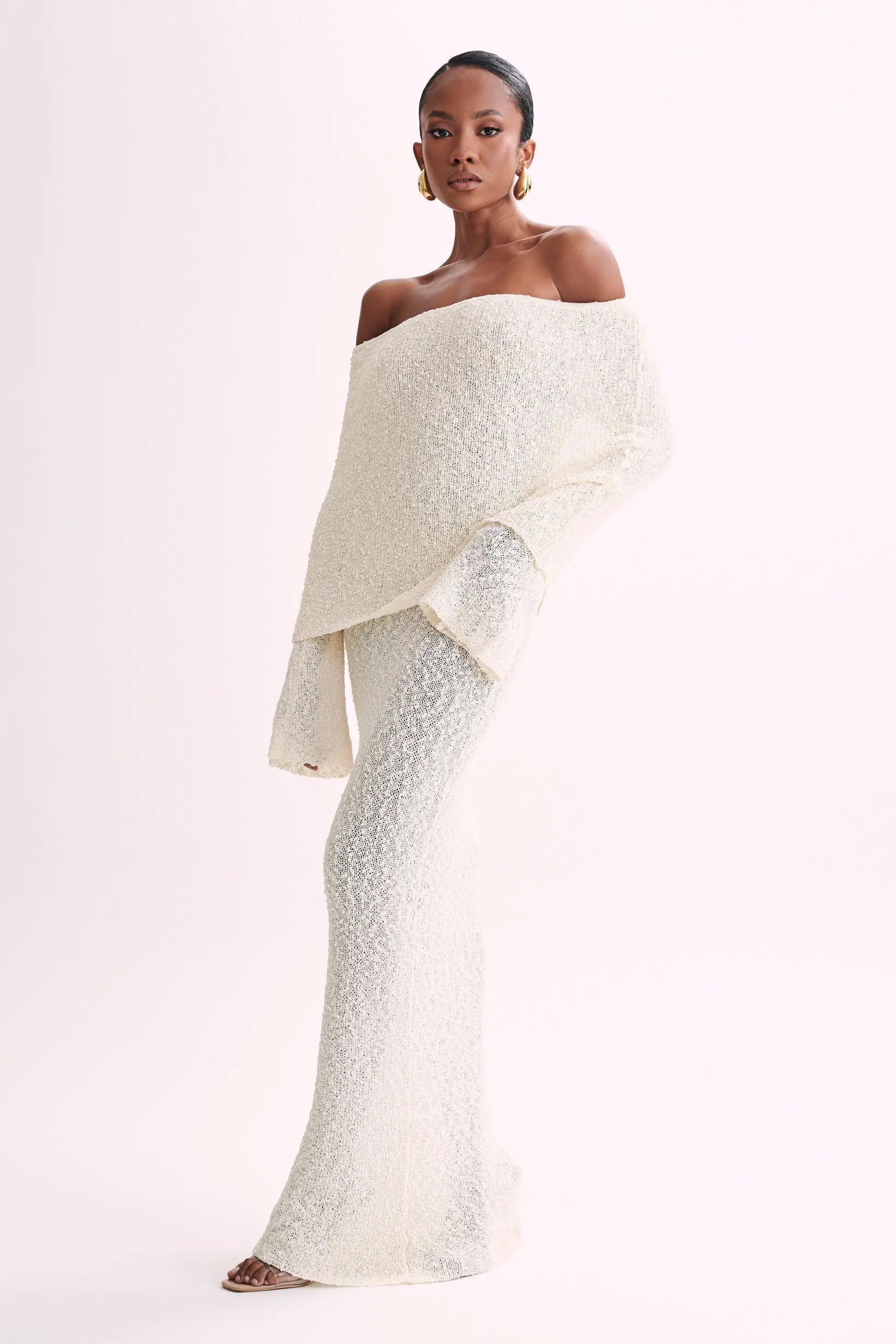 Bodycon Dress Off - Shoulder Knitted Maxi Dress - Gorgeous Feather