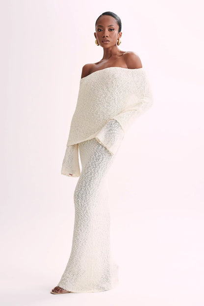 Bodycon Dress Off - Shoulder Knitted Maxi Dress - Gorgeous Feather