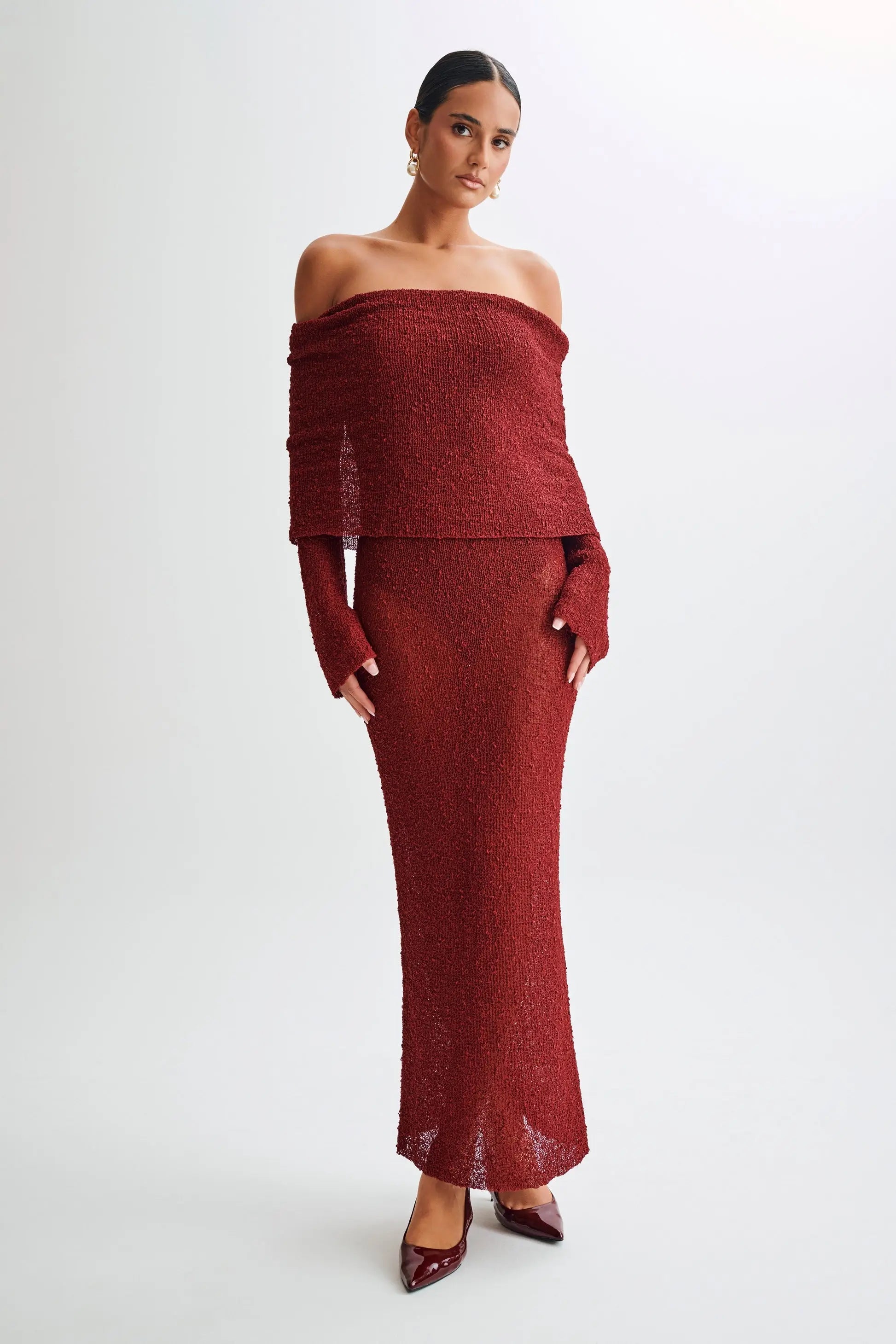 Bodycon Dress Off - Shoulder Knitted Maxi Dress - Gorgeous Feather