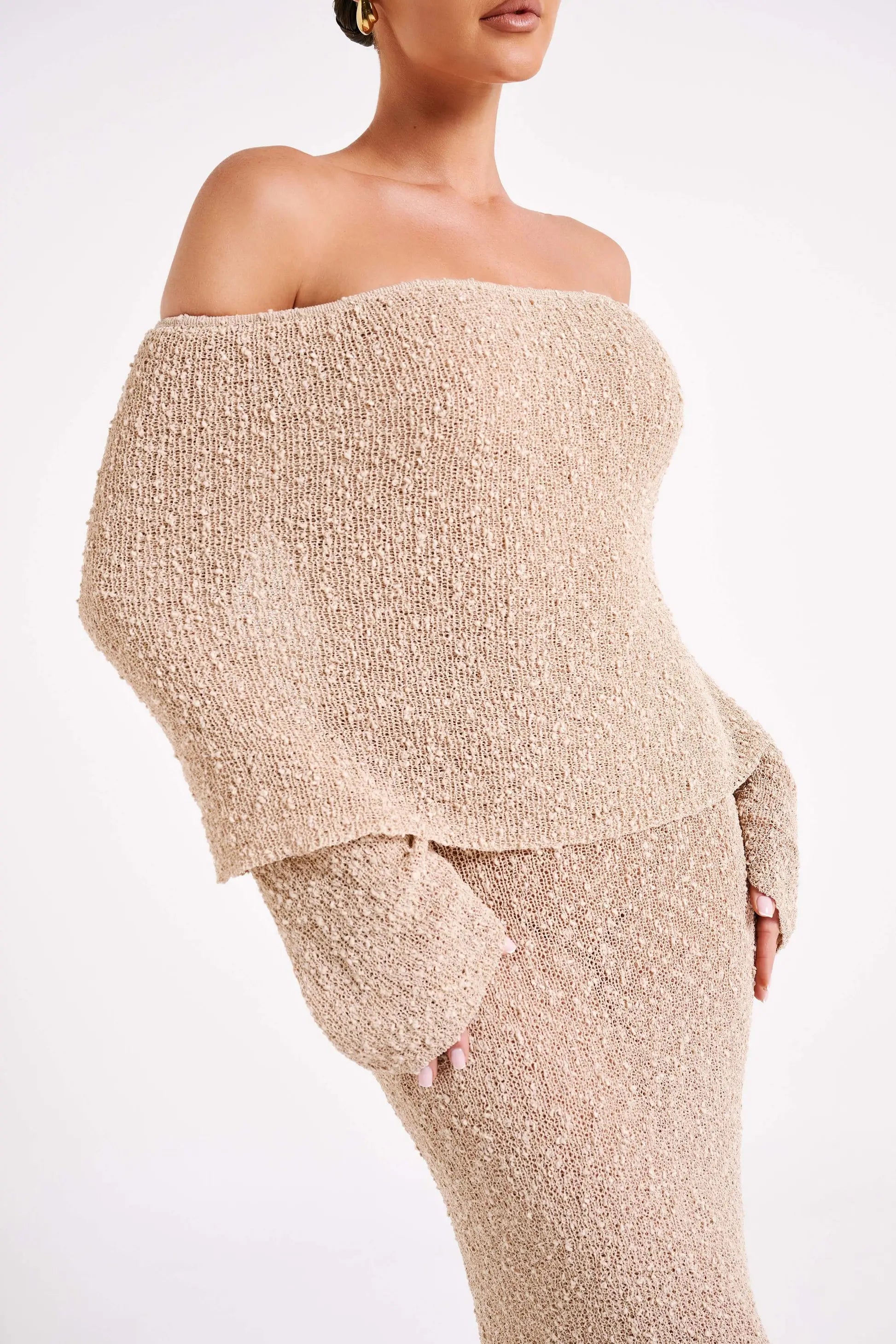 Bodycon Dress Off - Shoulder Knitted Maxi Dress - Gorgeous Feather