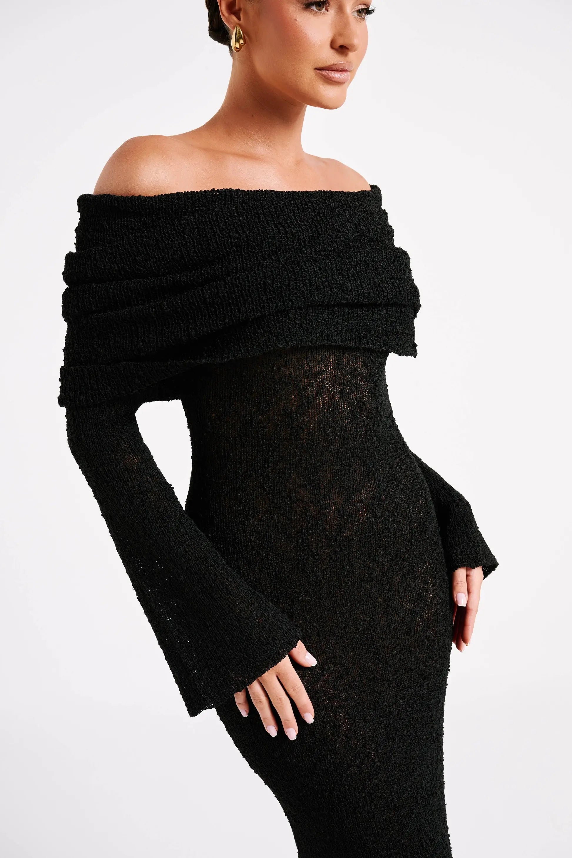 Bodycon Dress Off - Shoulder Knitted Maxi Dress - Gorgeous Feather