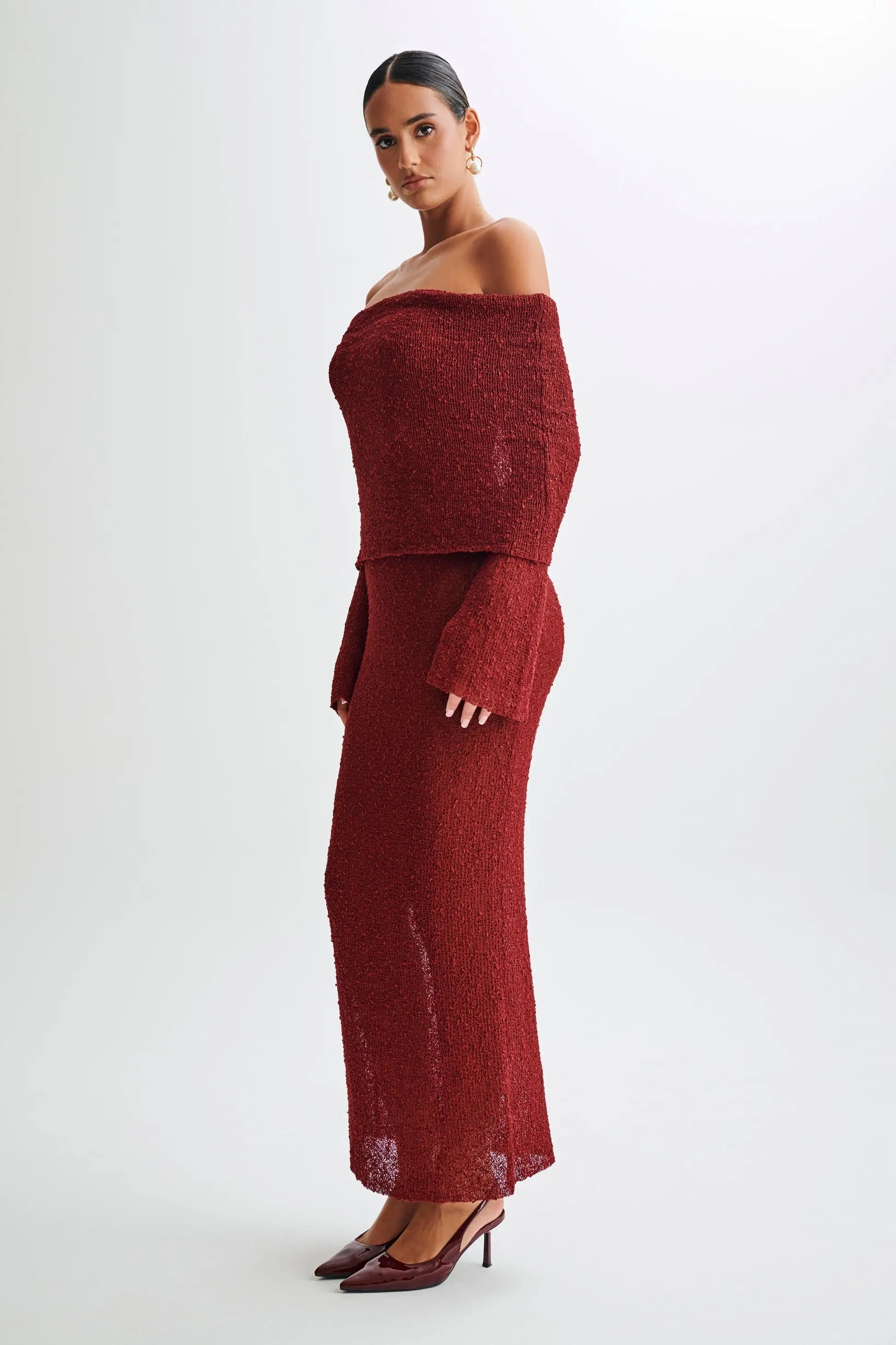 Bodycon Dress Off - Shoulder Knitted Maxi Dress - Gorgeous Feather