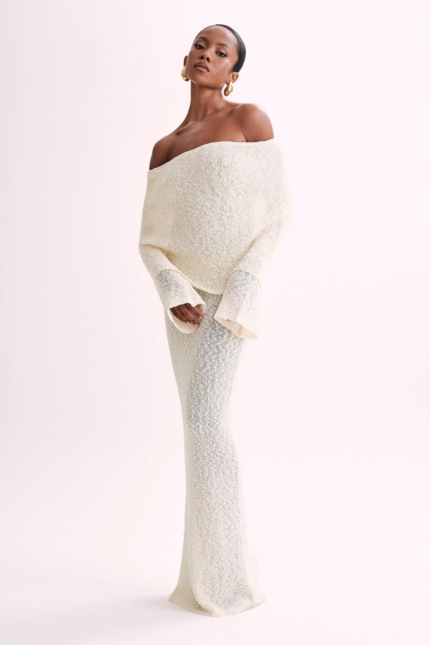Bodycon Dress Off - Shoulder Knitted Maxi Dress - Gorgeous Feather