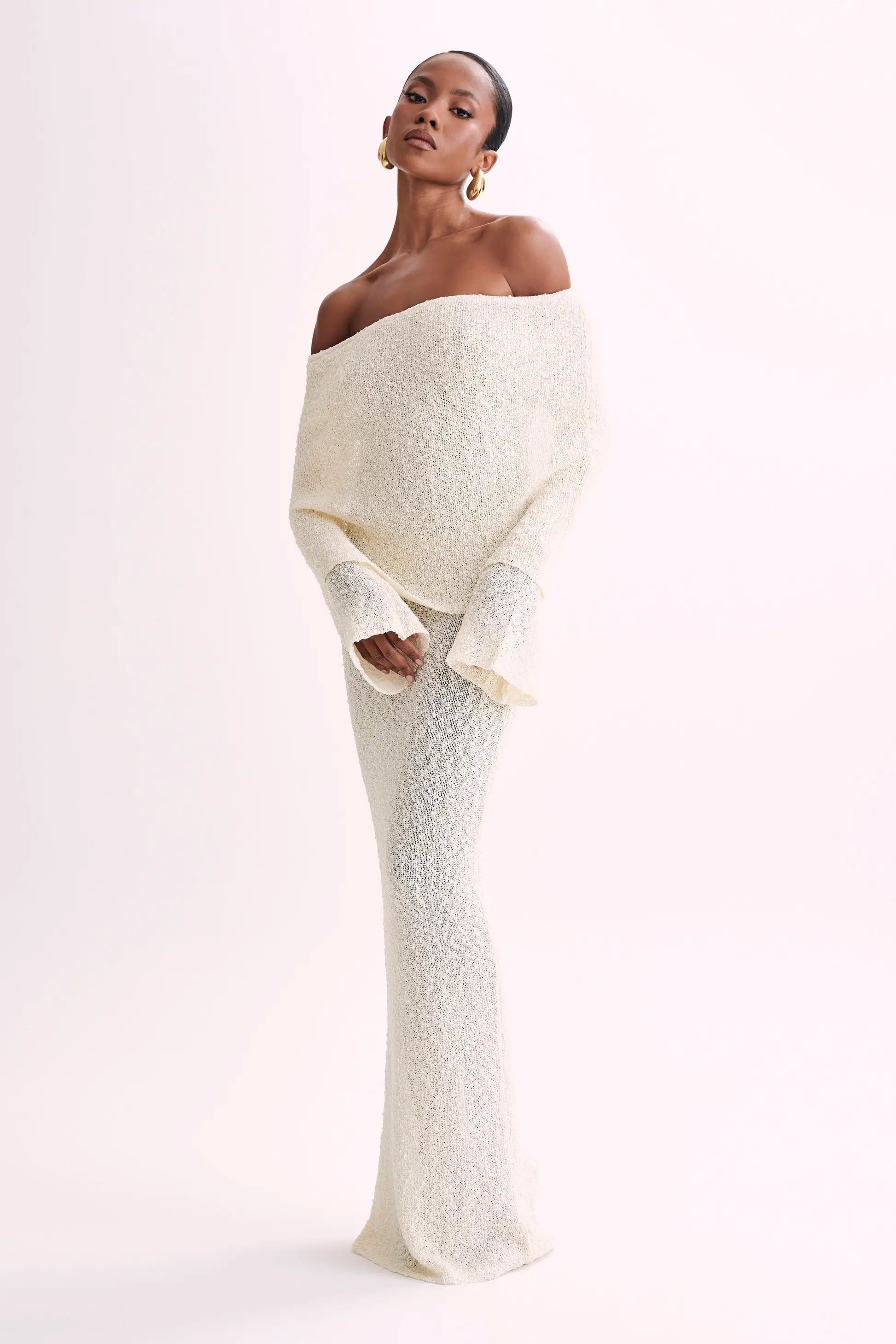 Bodycon Dress Off - Shoulder Knitted Maxi Dress - Gorgeous Feather