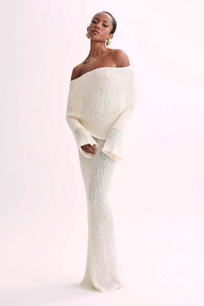 Bodycon Dress Off - Shoulder Knitted Maxi Dress - Gorgeous Feather