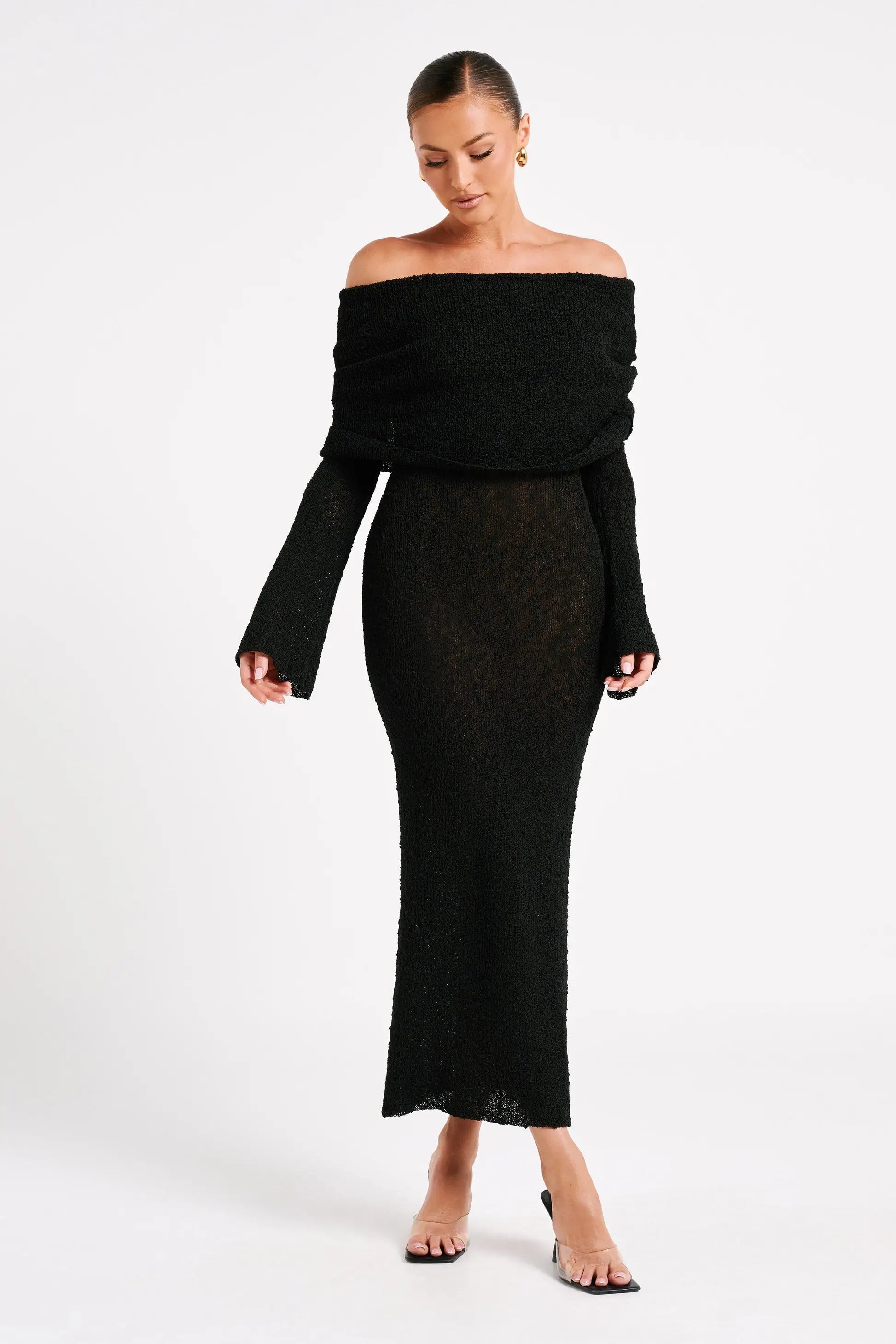 Bodycon Dress Off - Shoulder Knitted Maxi Dress - Gorgeous Feather