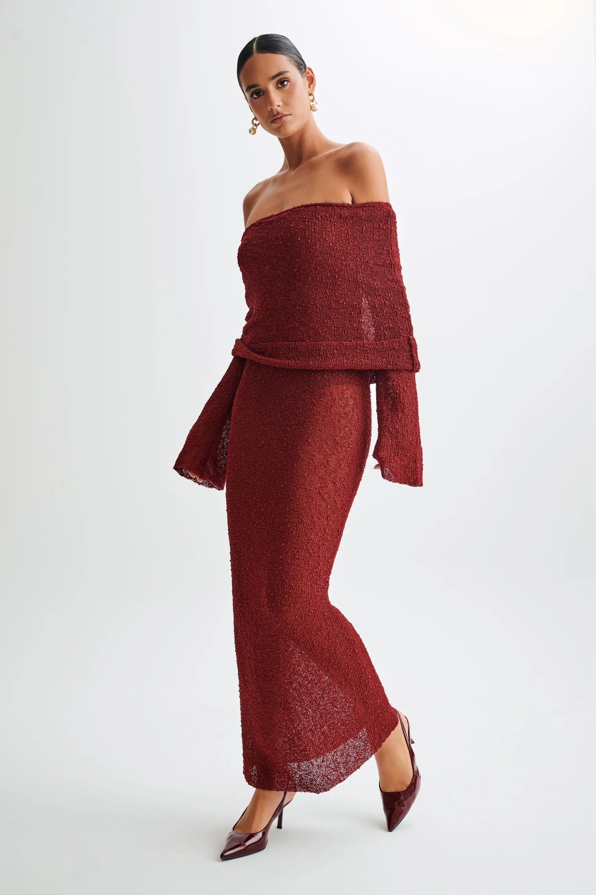 Bodycon Dress Off - Shoulder Knitted Maxi Dress - Gorgeous Feather