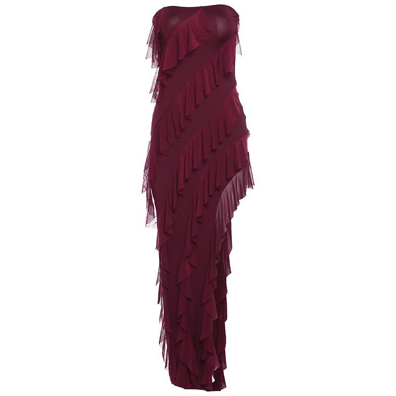 Bodycon Dress Tube Top Backless Split Tassel - Gorgeous Feather
