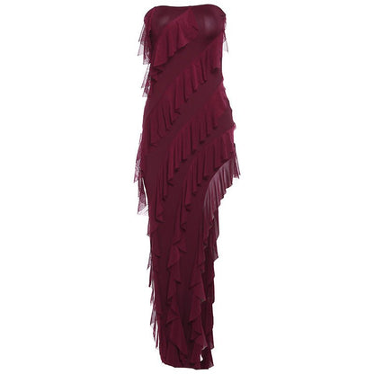 Bodycon Dress Tube Top Backless Split Tassel - Gorgeous Feather
