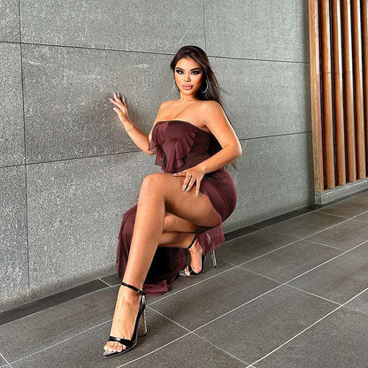 Bodycon Dress Tube Top Backless Split Tassel - Gorgeous Feather