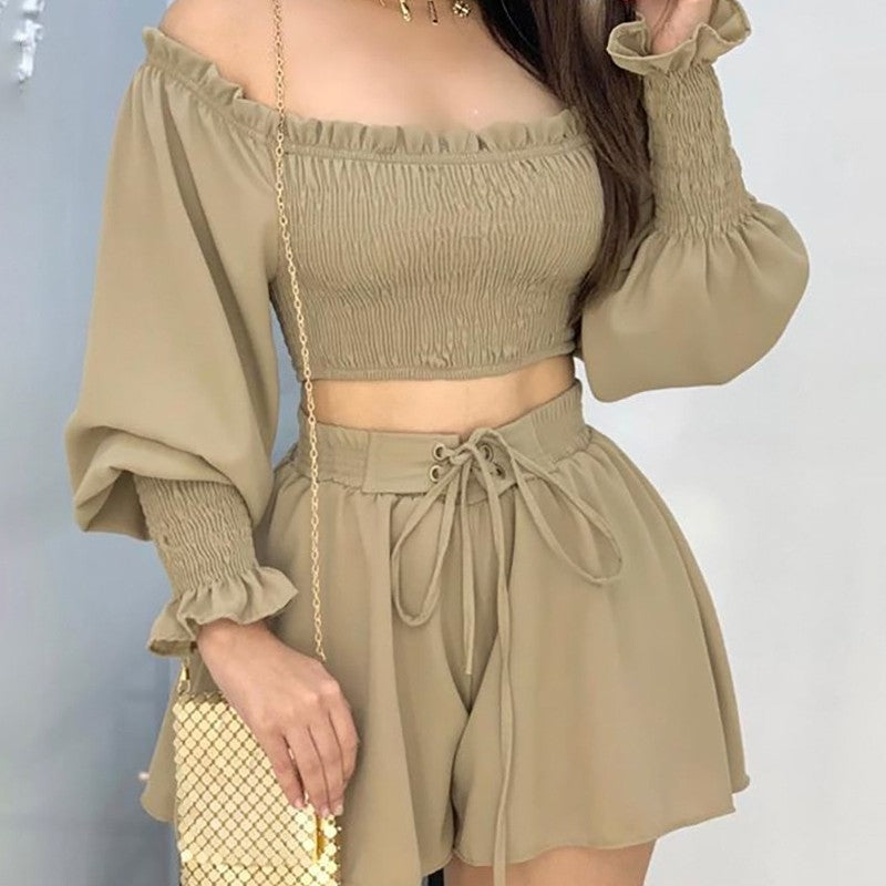 Ruffle Off Shoulder Two Piece Suit