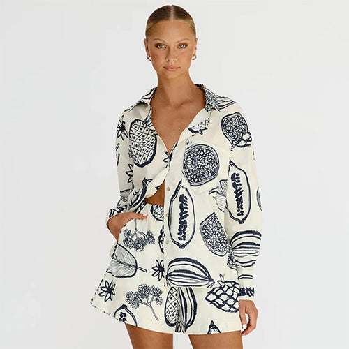 Shorts | Premium Cardigan Printed White Suit