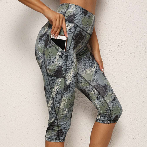 Leggings de camuflaje para mujer con bolsillo y estampado floral europeo y americano para mujer