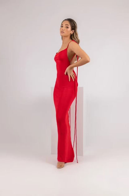Maxi Dress | Backless Bodycon Dress Red - Gorgeous Feather