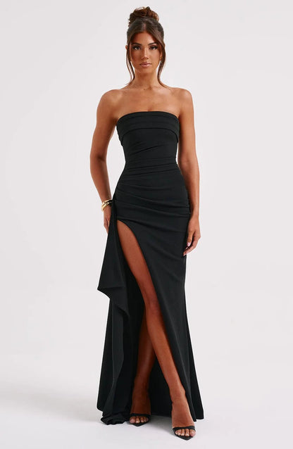 Maxi Dress | Strapless Split Mermaid Dress Black - Gorgeous Feather