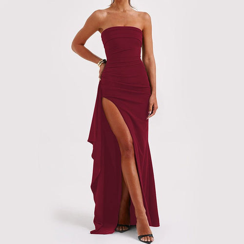 Maxi Dress | Strapless Split Mermaid Dress W/Red
