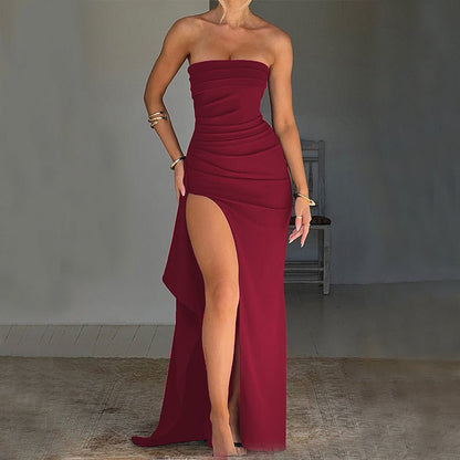Maxi Dress | Strapless Split Mermaid Dress W/Red - Gorgeous Feather