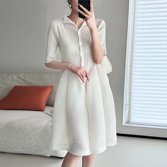 Midi Dress | Pleated Loose Slimming Waist - Gorgeous Feather