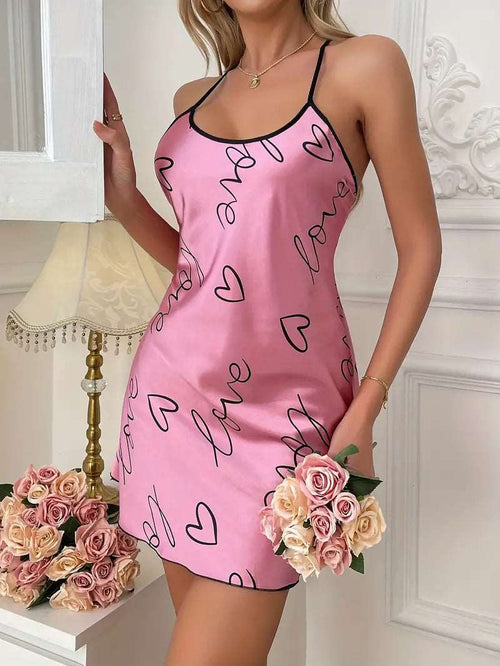 Vêtements de nuit | Robe Nuisette En Satin Robe De Nuit Love Rose 