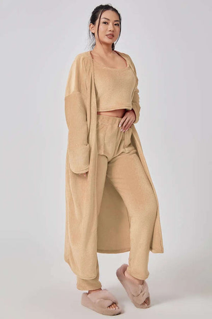 Pajama Set | Lounge Three Piece - Camel - Gorgeous Feather