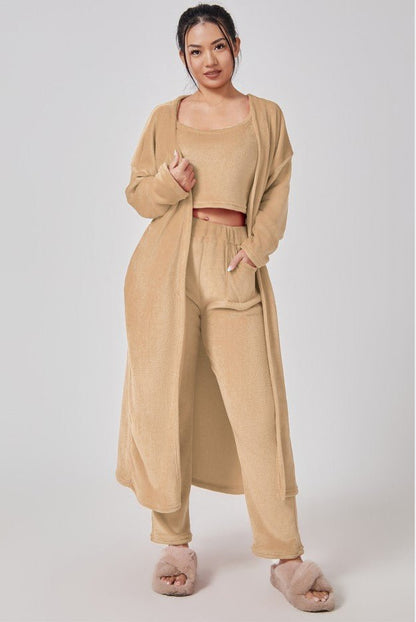 Pajama Set | Lounge Three Piece - Camel - Gorgeous Feather