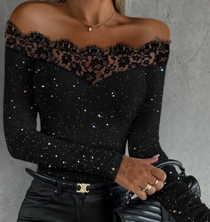 Party Top | Off - shoulder Bronzing Lace Top - Gorgeous Feather