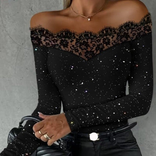 Party Top | Off - shoulder Bronzing Lace Top - Gorgeous Feather