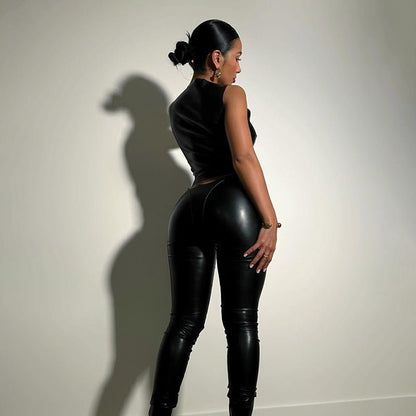Party Wear PU Leather Pant With Top - Gorgeous Feather