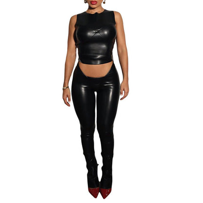 Party Wear PU Leather Pant With Top - Gorgeous Feather