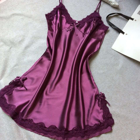 Sleepwear | Satin Night Dress Dark Purple - Gorgeous Feather
