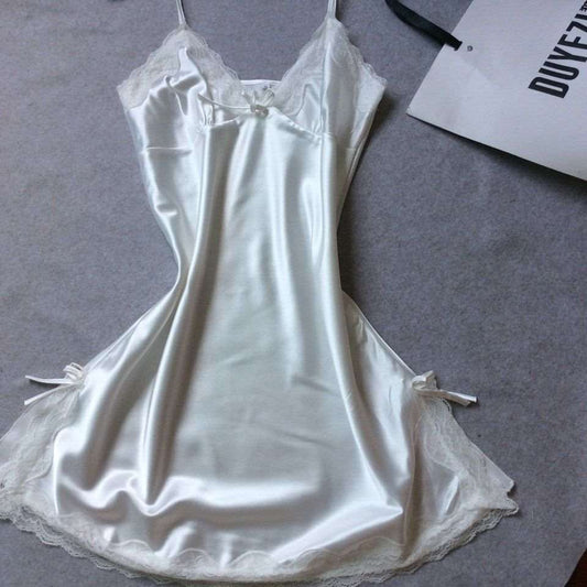 Sleepwear | Satin Night Dress White - Gorgeous Feather
