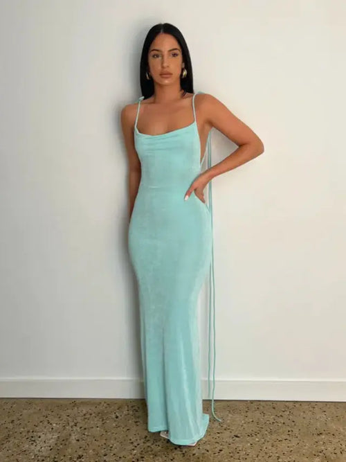 Robe longue | Robe Moulante Dos Nu Bleu Ciel 