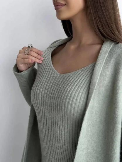 Winter Dress Knitted Long Sleeve Dress Cardigan Set - Gorgeous Feather