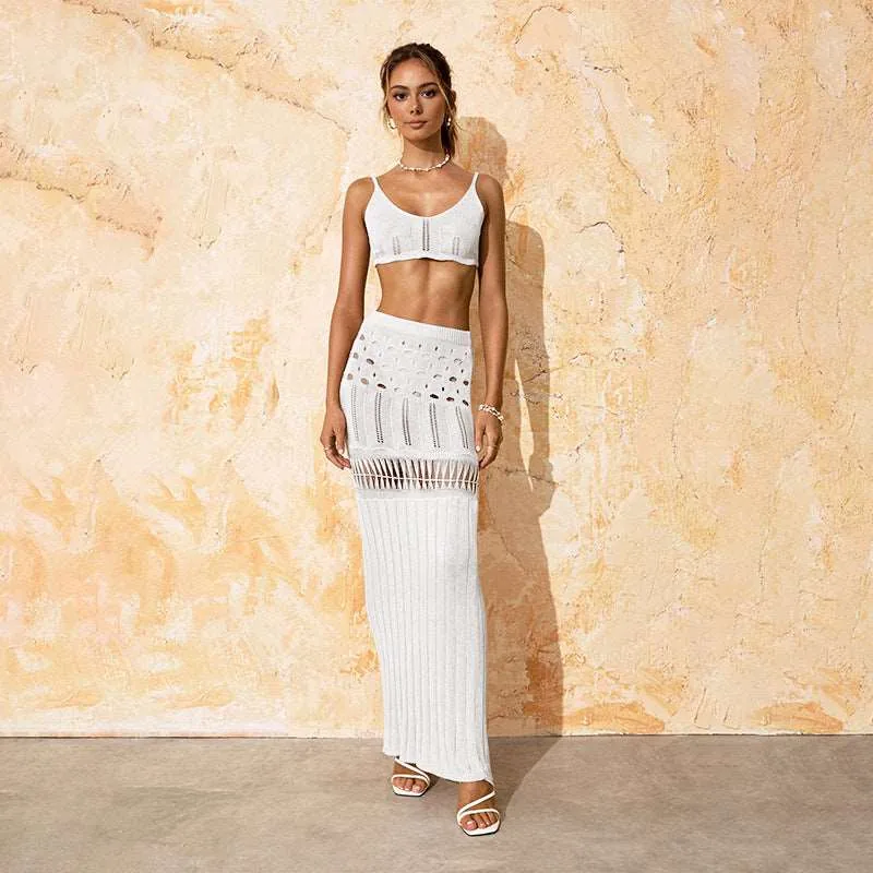 White knitted beach cover-up set