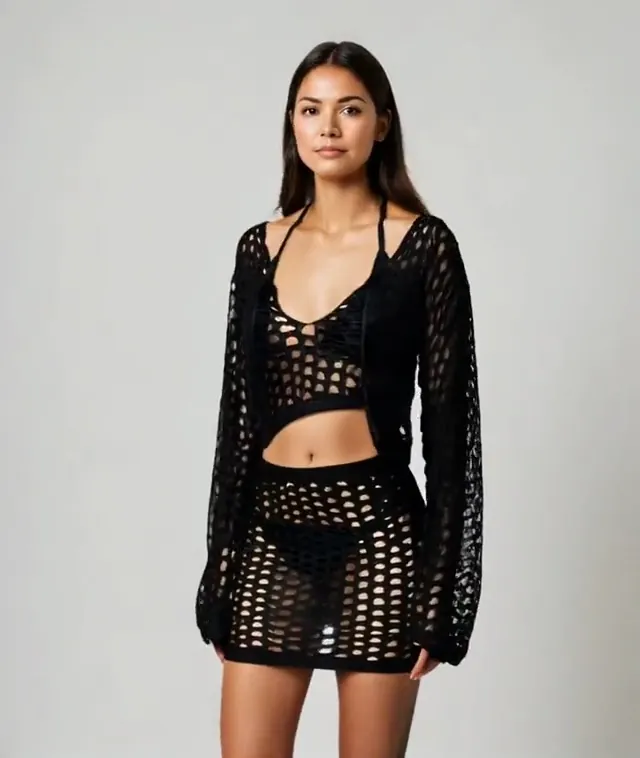 Black open-knit cover-up
