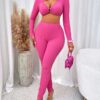 Loungewear VneckLongSleeveSlimfitPantsSuitGorgeousFeather49202378 Loungewear | V-neck Long Sleeve Slim-fit Pants Suit Gorgeous Feather