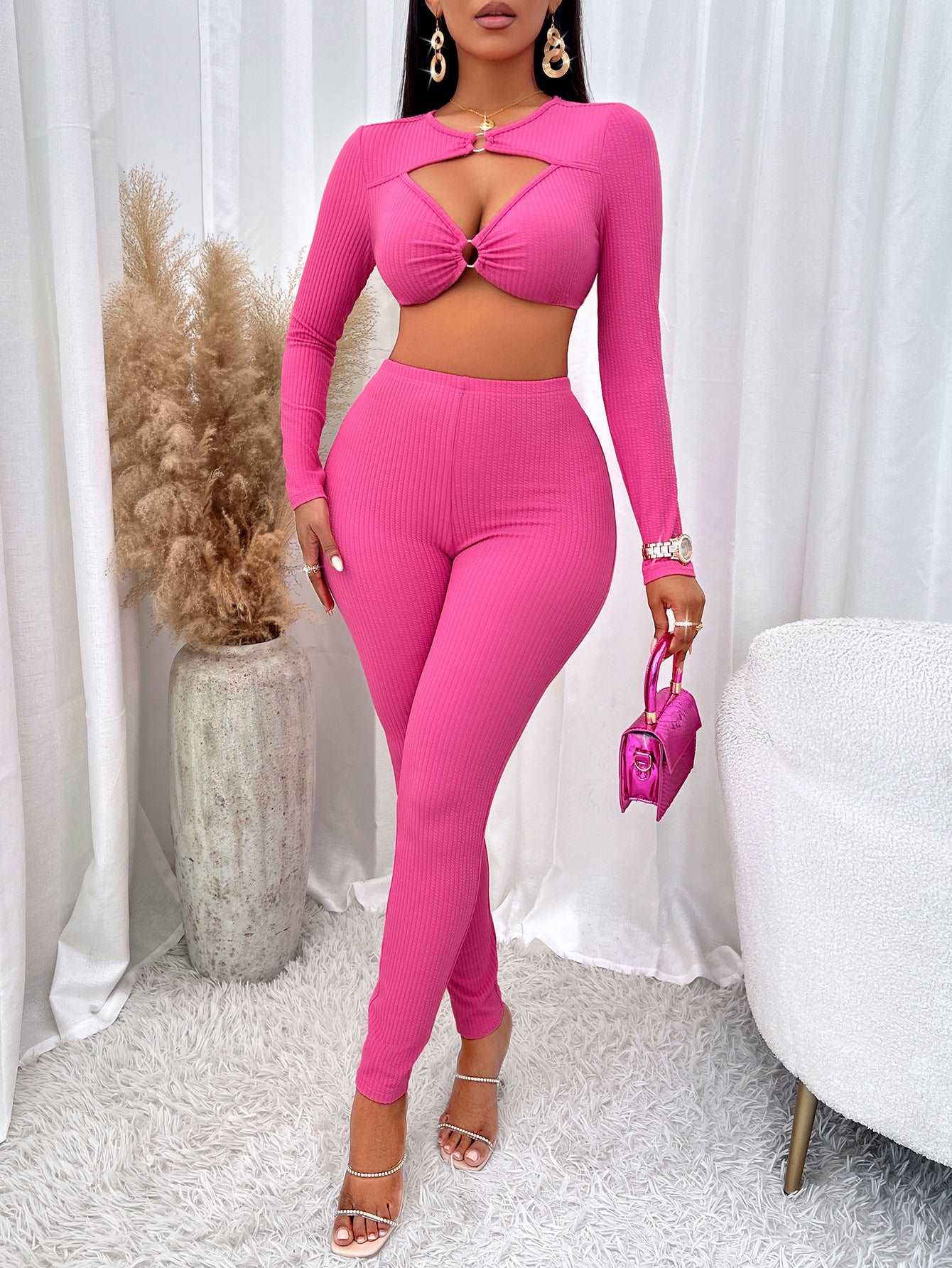 Loungewear VneckLongSleeveSlimfitPantsSuitGorgeousFeather49202378 Loungewear | V-neck Long Sleeve Slim-fit Pants Suit Gorgeous Feather