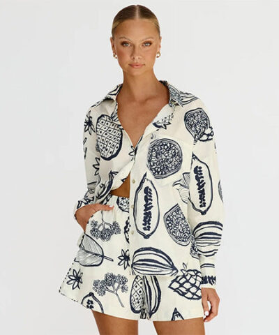 Shorts | Premium Cardigan Printed White Suit
