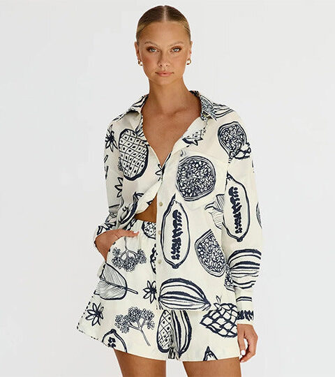 Shorts | Premium Cardigan Printed White Suit