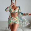 Swimsuit BikiniShortsThreepieceSetGorgeousFeather49230090 Swimsuit | Bikini Shorts Three-piece Set Gorgeous Feather