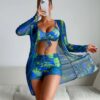 Swimsuit BikiniShortsThreepieceSetGorgeousFeather49230318 Swimsuit | Bikini Shorts Three-piece Set Gorgeous Feather