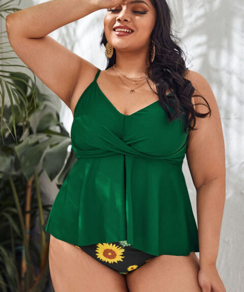 Plus Size Wrap-Front Tankini Set