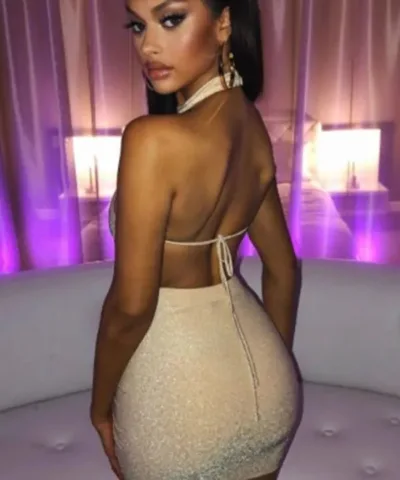 Bodycon Dress Backless Halter Mini Dress Apricot