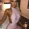Bodycon Dress Backless Halter Mini Dress Pink - Gorgeous Feather