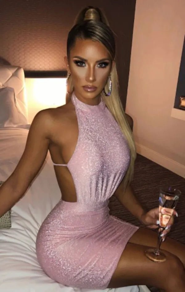 Bodycon Dress Backless Halter Mini Dress Pink - Gorgeous Feather