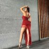 images Bodycon Dress Tube Top Backless Split Tassel - Gorgeous Feather