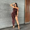 images Bodycon Dress Tube Top Backless Split Tassel - Gorgeous Feather