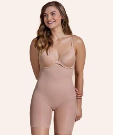 Beige Shaping Bodysuit with Short Legs