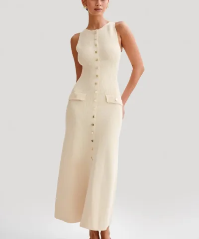 Elegant Knitted Sleeveless Long Maxi Dress - Gorgeous Feather